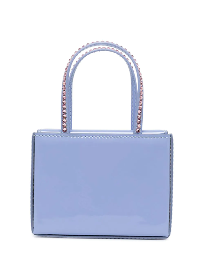 Amina Muaddi Amini Gilda Crystal-embellished Patent Leather Box Bag In Dust Blue Rainbow