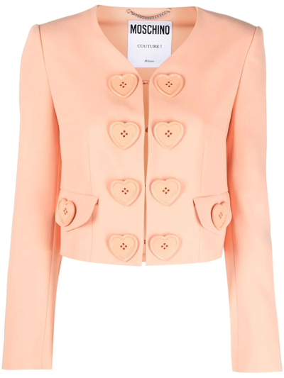 Moschino Heart-buttons V-neck Fitted Jacket In Pink & Purple