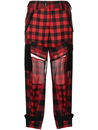 Sacai Checked Mid-rise Tapered Woven Trousers In Red