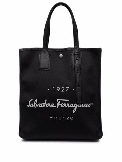 Ferragamo Logo-print Tote Bag In Black