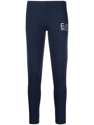 Ea7 Logo-print Mid-rise Leggings In Blue