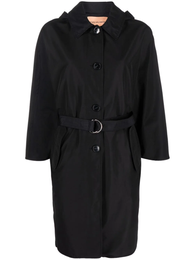 Yves Salomon Belted-waist Hooded Coat In Black