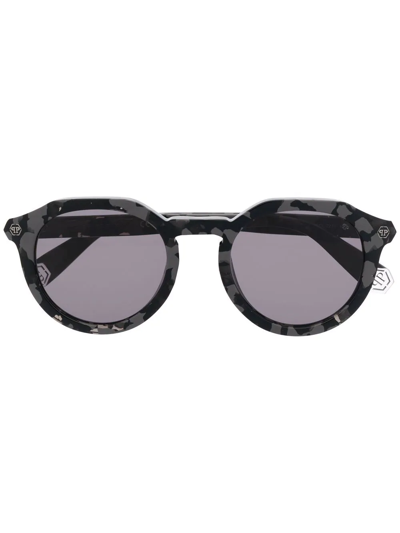 Philipp Plein Globetrotter Hexagon Round Sunglasses In Grau