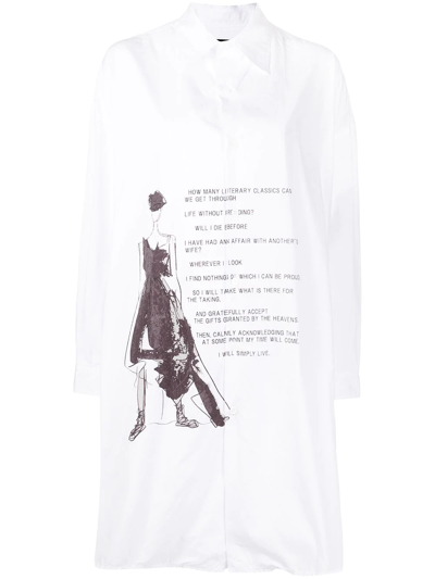 Yohji Yamamoto Graphic-print Cotton Shirtdress In White