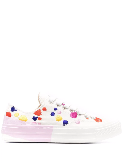 Msgm Embroidered-paint Splatter Plimsolls In White