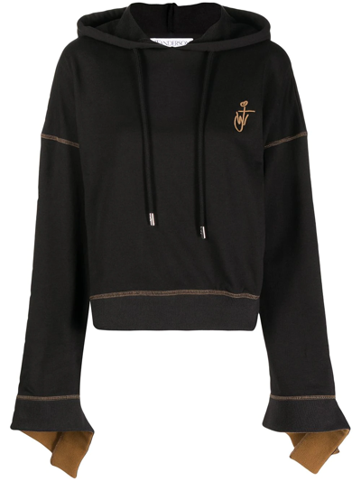 Jw Anderson Anchor-embroidered Hoodie In Black