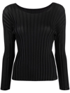 Issey Miyake Plissé Effect Long-sleeve Top In Schwarz