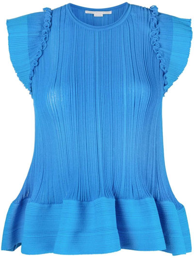 Stella Mccartney Two-tone Fine-ribbed Top In Blue