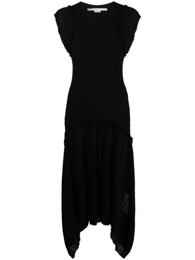 Stella Mccartney Handkerchief-hem Plissé Dress In Black