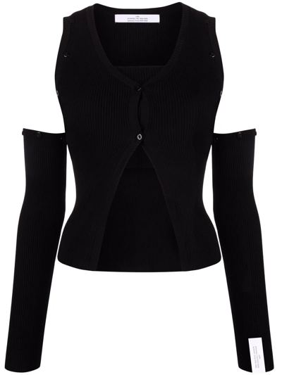 Rokh Black Viscose Cardigan & Tank Top Set In Schwarz