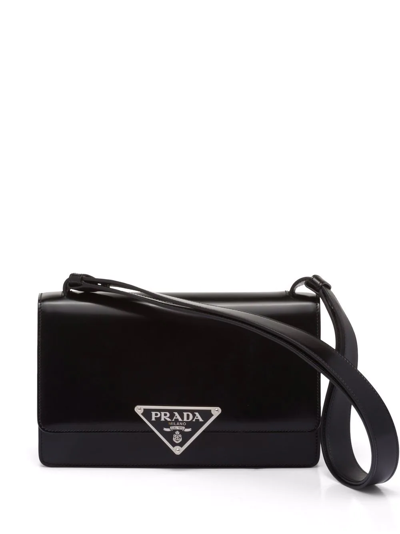 Prada Triangle-logo Leather Shoulder Bag In F0002 Nero
