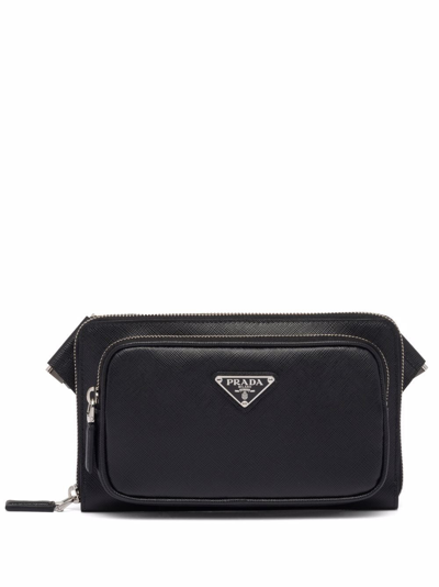 Prada Logo Plaque Zipped Crossbody Bag In Black