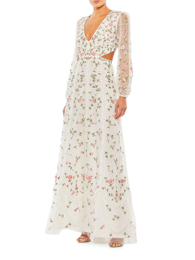 Mac Duggal Women's Floral Appliqué-embellished Gown In Ivory Mullti
