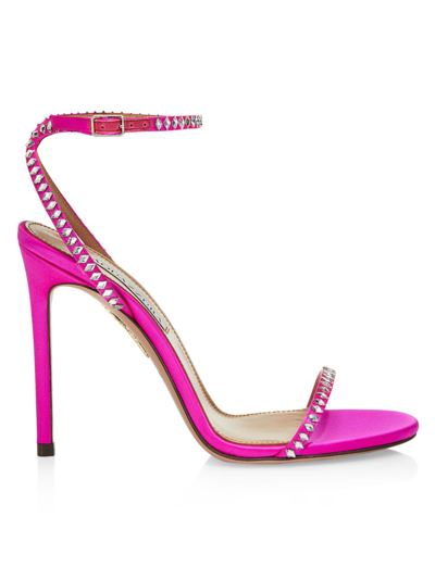 Aquazzura Pink Olie 105 Crystal Embellished Leather Sandals