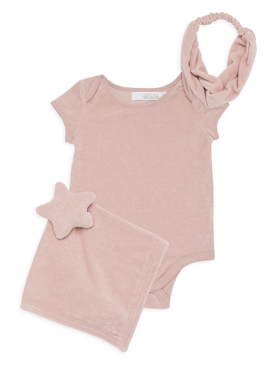 Barefoot Dreams Baby Girl's Cozyterry Romper Baby Bundle In Pink Clay