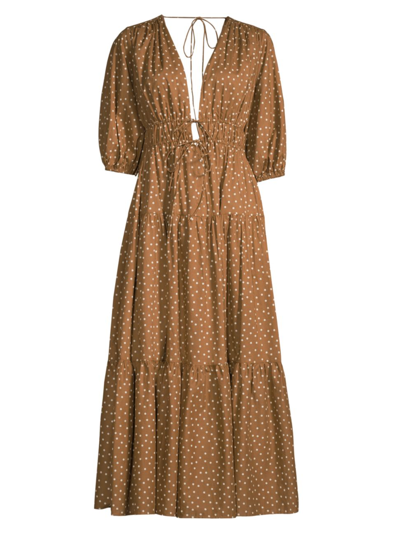 Significant Other Adele Printed Cotton Midi-dress In Chocolate Cream Polka