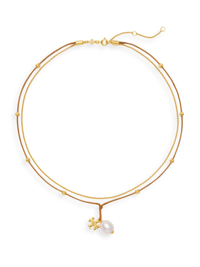 Tory Burch Women's Kira Goldtone, Wax Cord & Pearl Layered Necklace In Gold,white