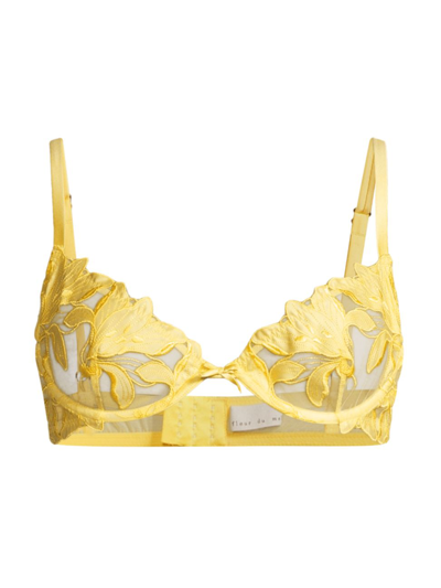 Fleur Du Mal Lace Plunge Demi Bra In Yellow