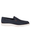 Santoni Drain Suede Loafers In Blu
