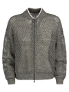 BRUNELLO CUCINELLI SPARKLING MESH BOMBER STYLE LINEN AND COTTON CARDIGAN