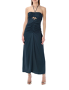 Self-portrait Cutout Ruched Halterneck Maxi Dress In Slate