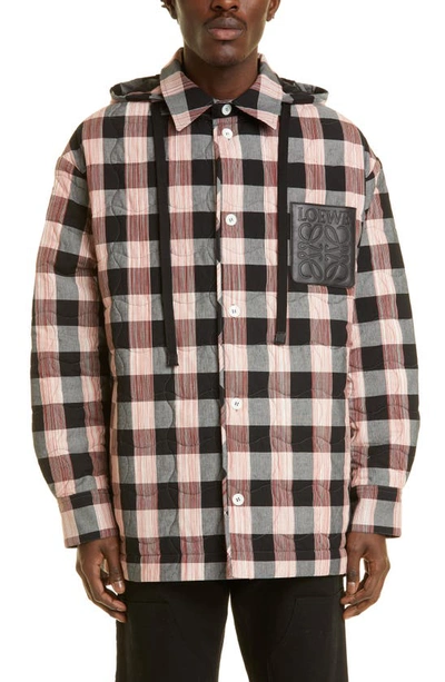 Loewe Check Quilted Hooded Overshirt In Multicolor