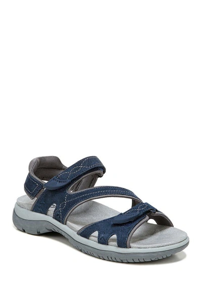 Dr. Scholl's Adelle Womens Leather Velcro Flat Sandals In Elegant Navy Suede