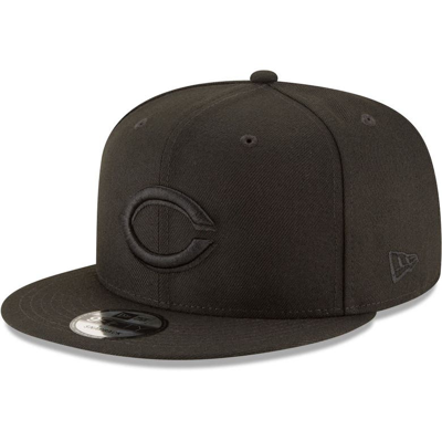 New Era Men's Black Cincinnati Reds Black On Black 9fifty Team Snapback Adjustable Hat