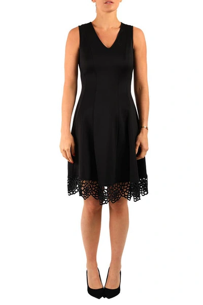 Donna Ricco Sleeveless Crochet Hem Fit And Flare Dress In Black