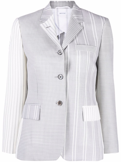 Thom Browne Mixed Print Wool Hopsack Classic Blazer In Med Grey