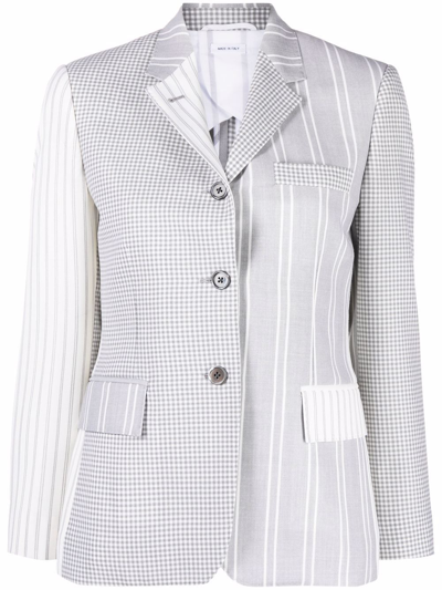 Thom Browne Mixed Print Wool Hopsack Classic Blazer In Grey