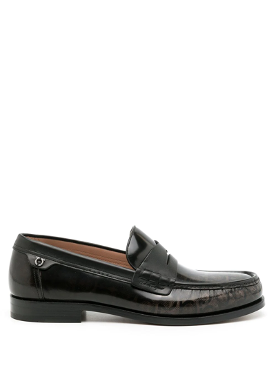 Ferragamo Port Gancini-print Loafers In Brown