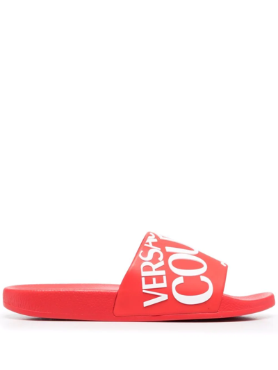 Versace Jeans Couture Diagonal Logo Flat Slides In E531 Poppy