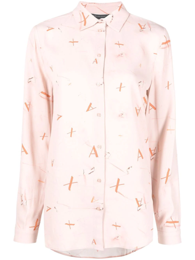 Armani Exchange Logo-print Long-sleeve Shirt In Pink