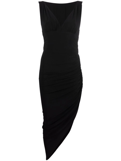 Norma Kamali Tara Draped Asymmetric Jersey Gown In Black