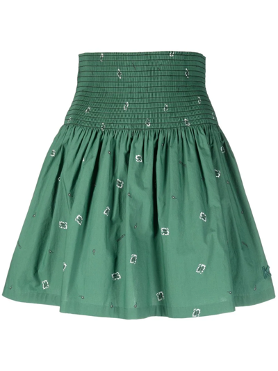 Kenzo Smocked Bandana-print Mini Skirt In Green