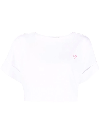 Philosophy Di Lorenzo Serafini Cropped T-shirt With Logo Print In Bianco