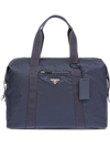Prada Re-nylon Triangle Logo Holdall Bag In Blau