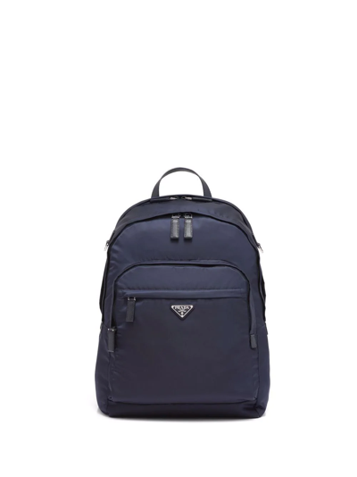 Prada Re-nylon Triangle Logo Backpack In Navy