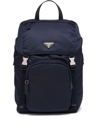 Prada Re-nylon Triangle Logo Backpack In Blau
