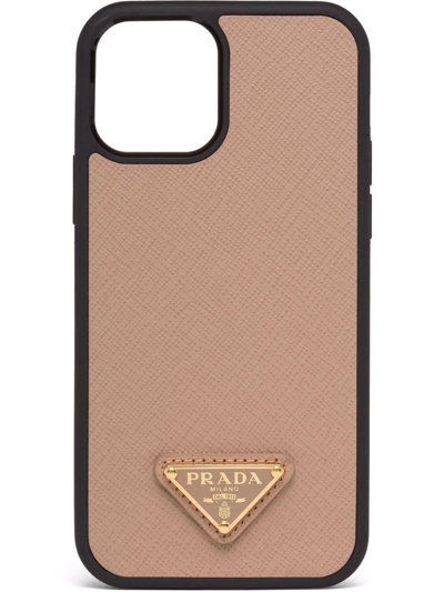 Prada Triangle Logo Iphone 12/12 Pro Case In Braun