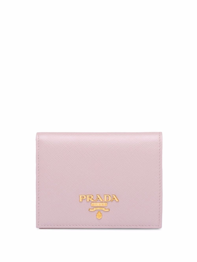 Prada Logo-lettering Compact Wallet In Rosa
