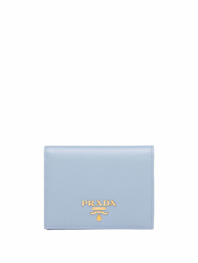 Prada Logo-lettering Compact Wallet In Blau