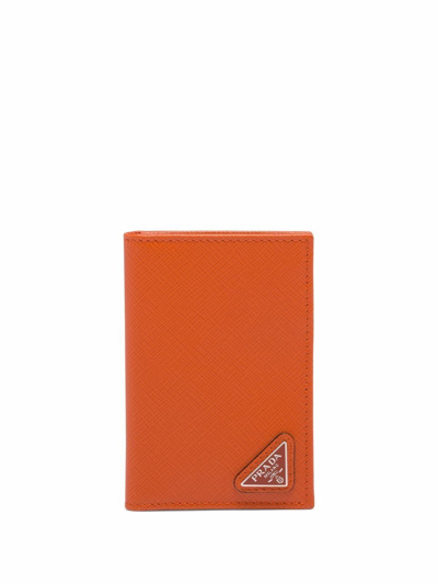Prada Saffiano 三角形logo皮质卡夹 In Orange