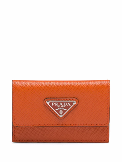 Prada Triangle-logo Saffiano Leather Cardholder In Orange
