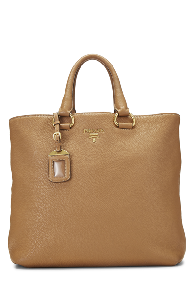 Pre-owned Prada Tan Vitello Daino Shopping Tote