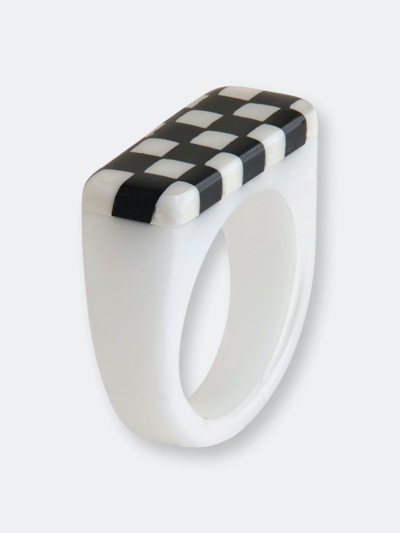 Sterling Forever Retro Chequer Ring In Black-white