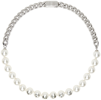 Vtmnts Silver & White Pearl Chain Necklace In Silver,white