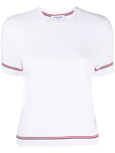 Thom Browne Rwb Stripe Ottoman-rib Short-sleeve T-shirt In Cream