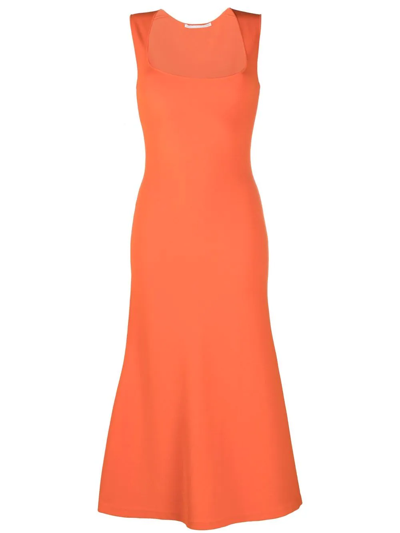 Stella Mccartney Square-neck Sleeveless Flared Dress In Orange
